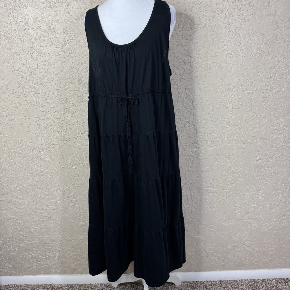 Gap Tiered Midi Sundress Womens PXL Black Pima Cotton Beach Boho Vacation Cruise